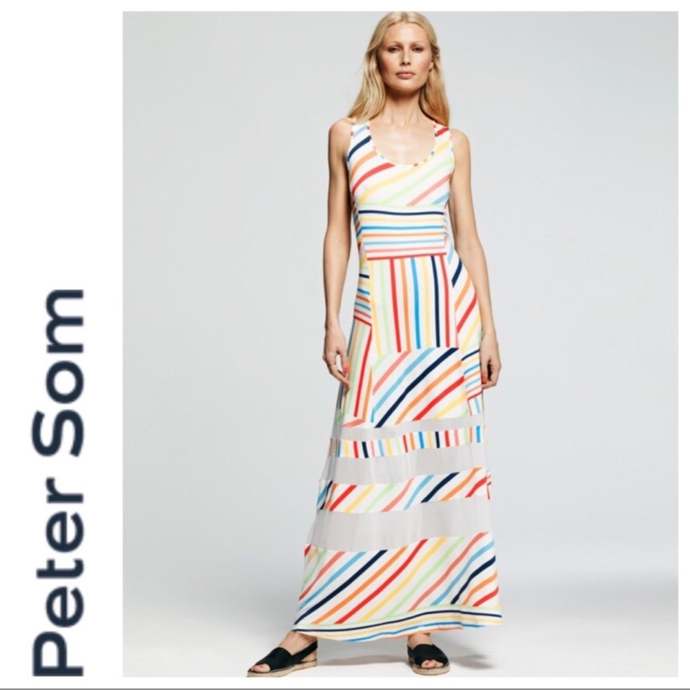 Peter Som  STRIPES TANK MAXI DRESS - Rainbow Multicolor Maxi Size Large NWT